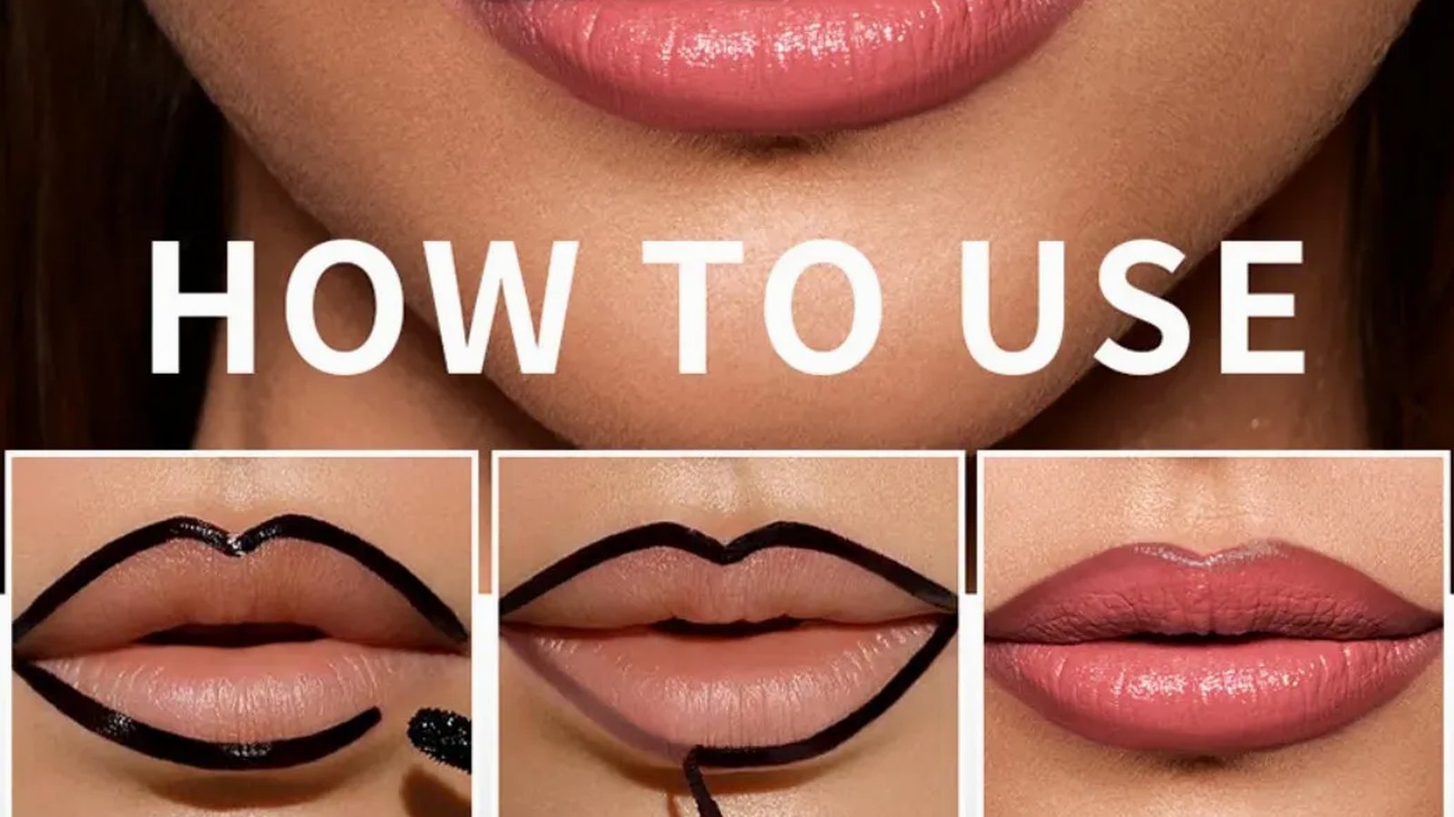 Applying a thick opaque layer of peel-off lip liner to the lips with a precision applicator wand